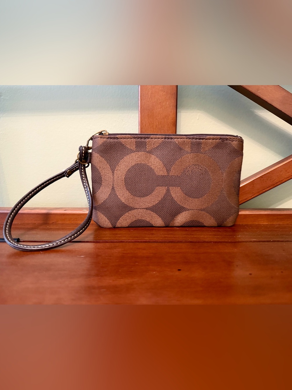 Coach Brown Signature Canvas Wristlet with Detachable Strap